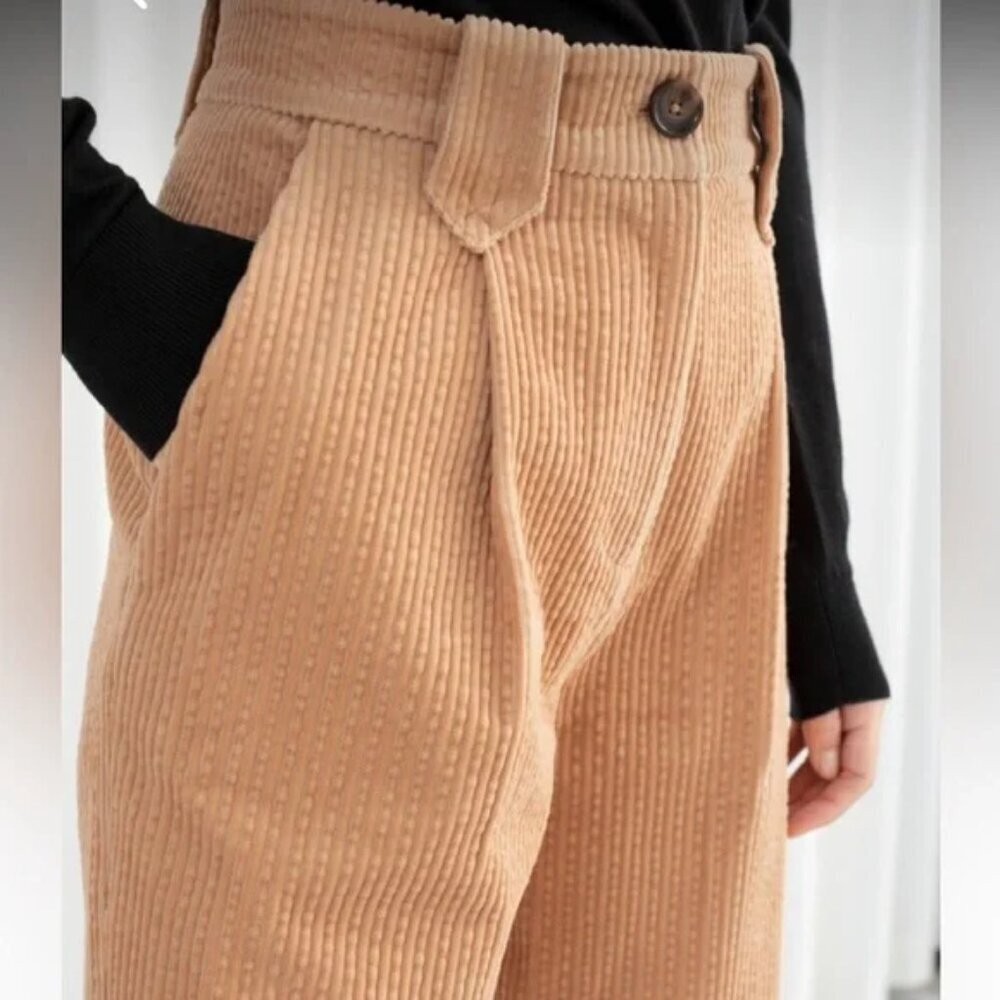 & Other Stories Tan Corduroy Pleated Trouser Pants